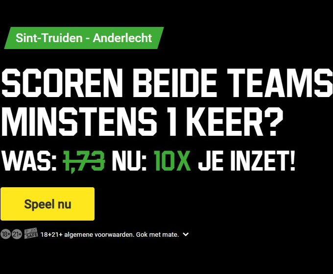 win tot 10 keer je inzet op Sint-Truiden vs Anderlecht