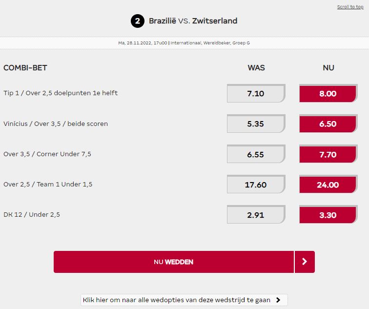 Brazilië vs zwitserland odds boost