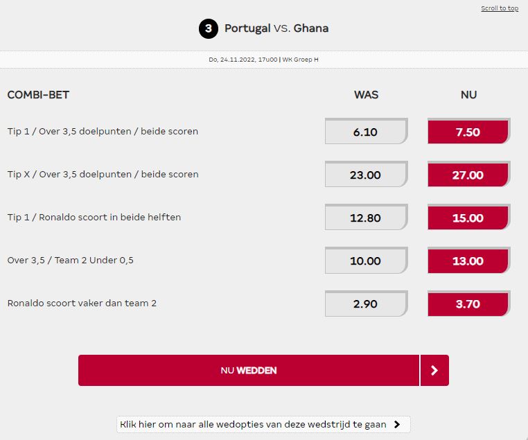 odds boost Portugal - Ghana (Groep H)