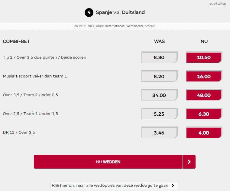 Spanje vs Duitsland odds boost