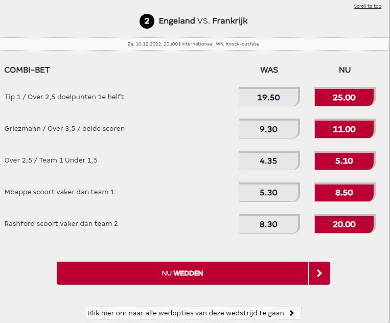 Engeland vs Frankrijk odds boost