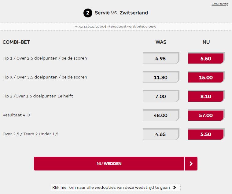 Servië vs Zwitserland odds boost Betcenter