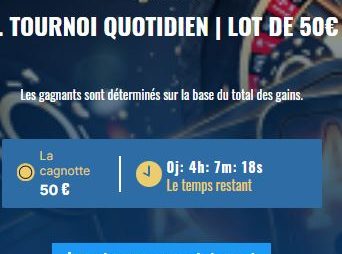 Tournoi de casino quotidien avec une cagnotte de 50 €