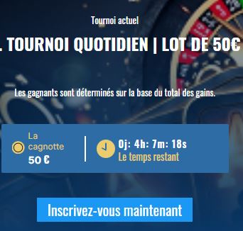 Tournoi de casino quotidien avec une cagnotte de 50 €