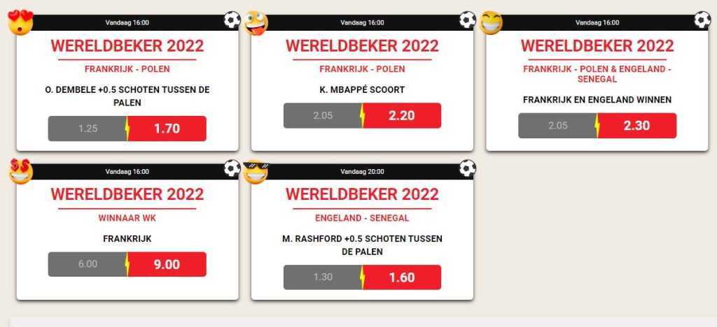 Wereldbeker matchen 4-12-2022 verhoogde odds