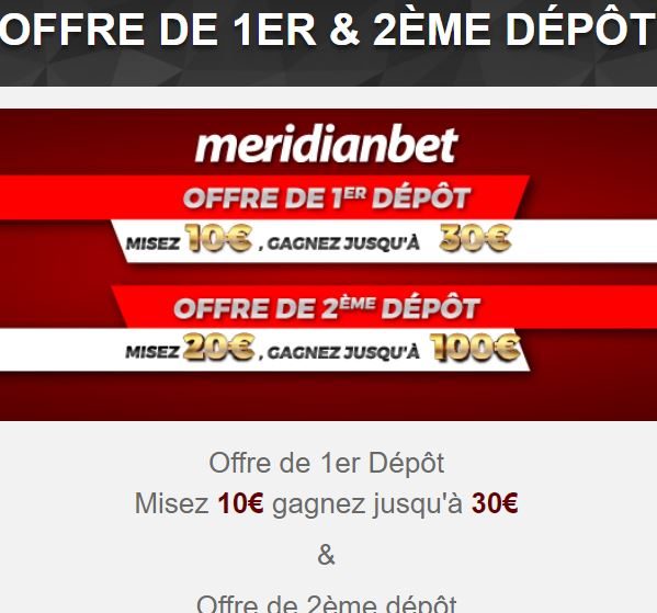 2 offres de dépôt sur Meridianbet pour les nouveaux joueurs