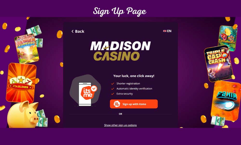 Sign Up Page Madison Casino